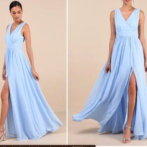 NWT - Lulus Thoughts Of Hue Light Blue Surplice Maxi Dress - Size L